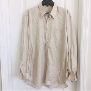 Custom tailored men’s dark cream color button down dress shirt size 46” XL